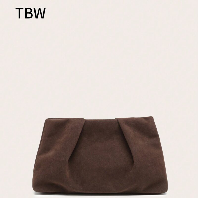 حقيبة كلاتش للنساء، بشكل مربع، من خامة الجلد المدبوغ مع تصميم نقشة السحابة المجعدة